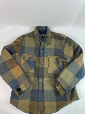 Vintage Sir Jac Plaid Wool Blend CPO Jacket with Blue Sherpa Lining Sz L